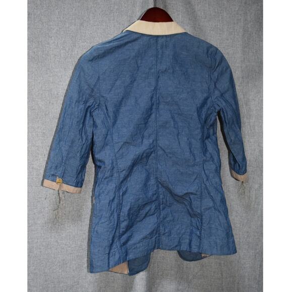 Initial Blue Cotton Linen Contrast Trim Jacket Size 2 - Picture 3 of 3
